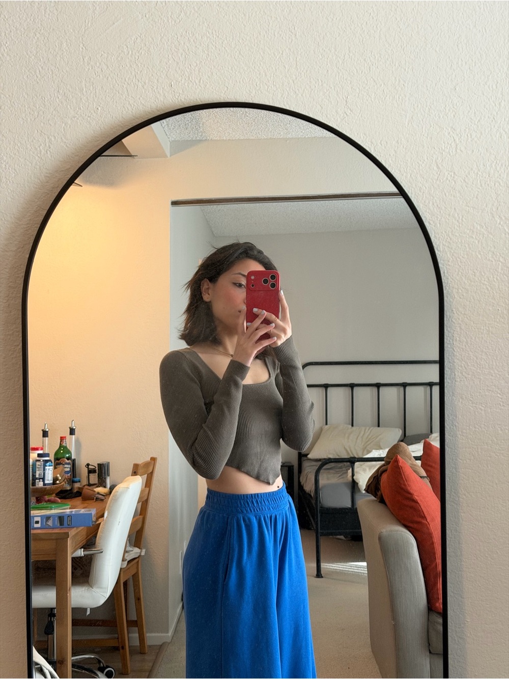 Makeup Forever Olive Ribbed Long-Sleeve Crop Top